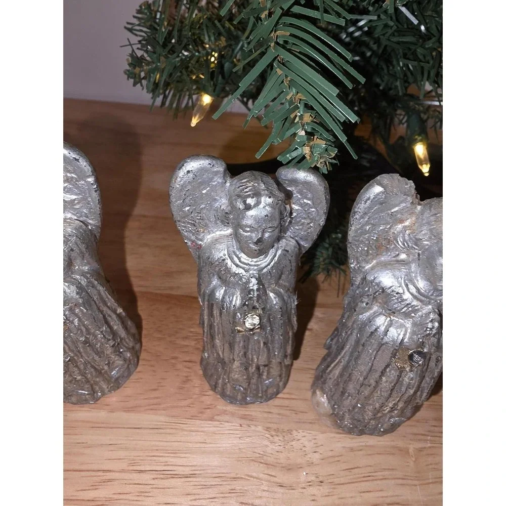 Set of 5 Silver Angel Christmas Figurines vintage wax
